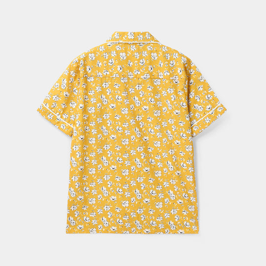 Girls Cotton Nightwear White Floral - Mustard