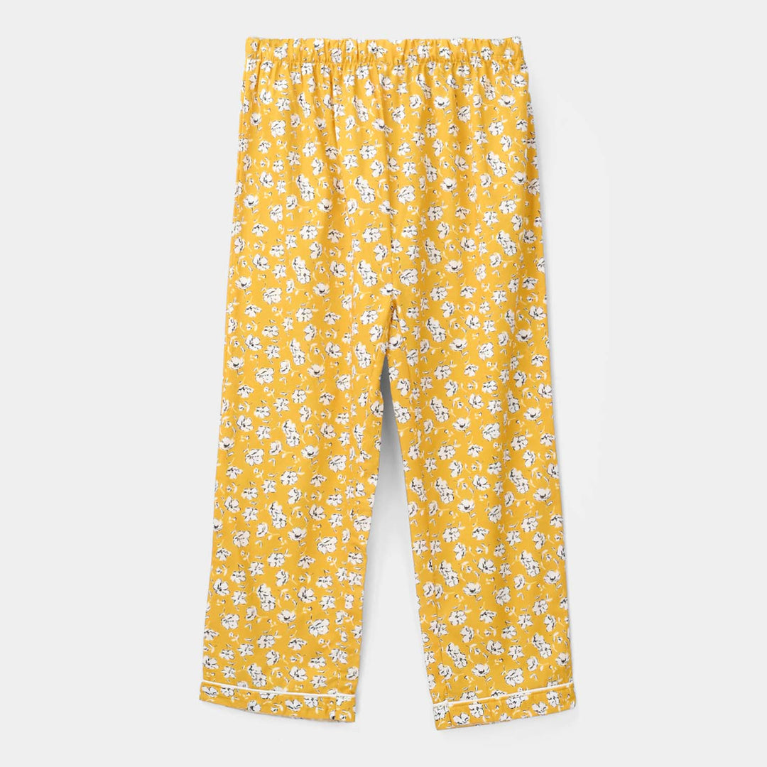 Girls Cotton Nightwear White Floral - Mustard