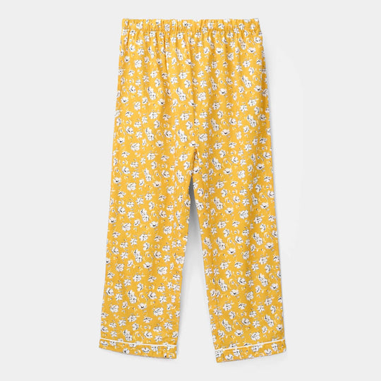 Girls Cotton Nightwear White Floral - Mustard
