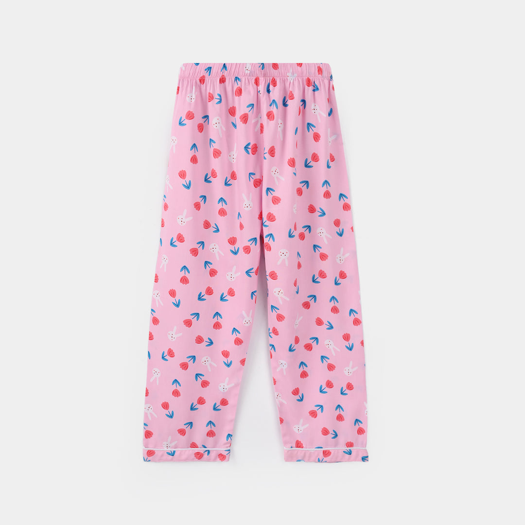 Girls Viscose Nightwear (Rabbit & Flower) - Pink