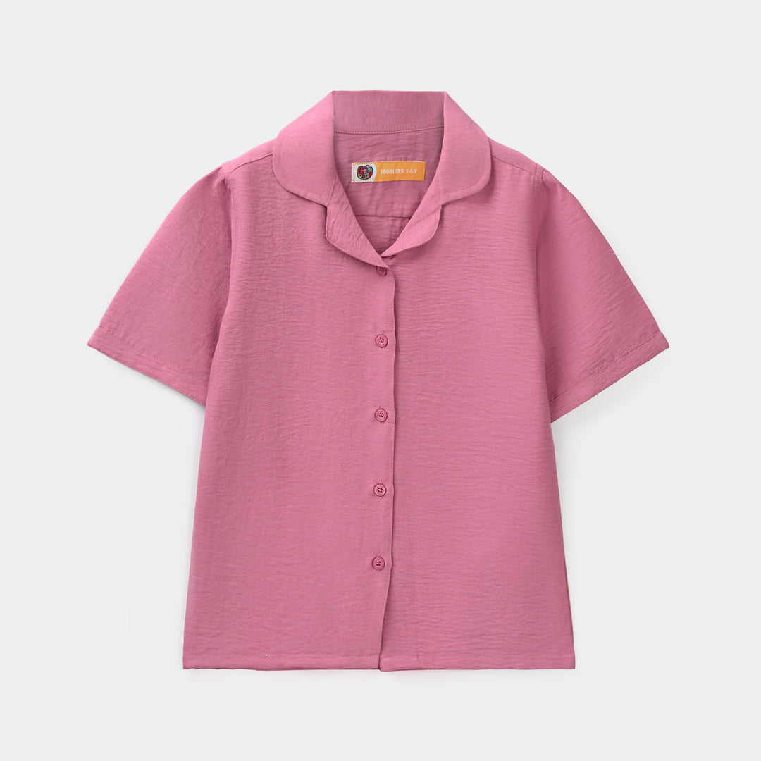 Girls Viscose Woven Basic Night Suit – Pink
