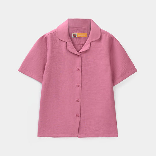 Girls Viscose Woven Basic Night Suit – Pink
