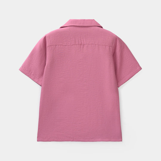 Girls Viscose Woven Basic Night Suit – Pink