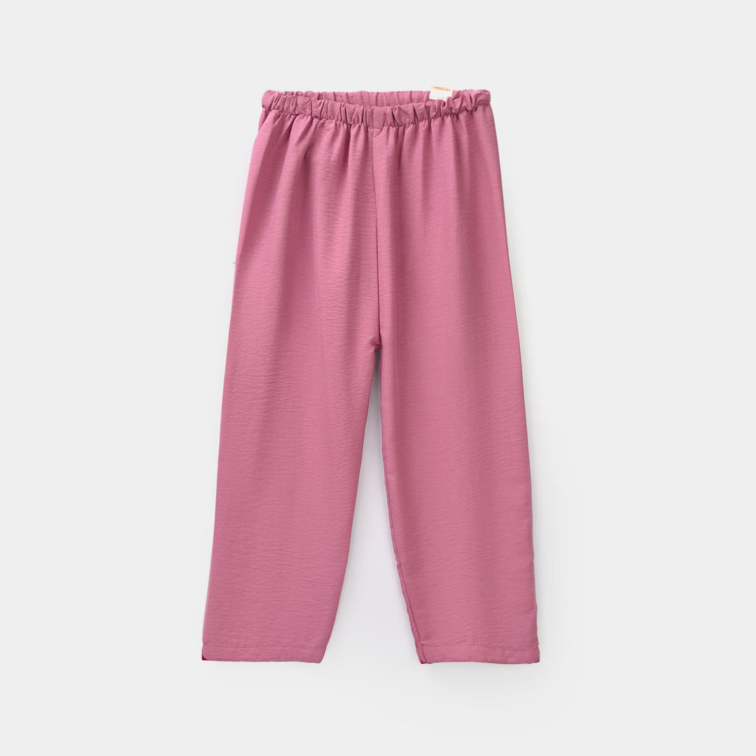Girls Viscose Woven Basic Night Suit – Pink