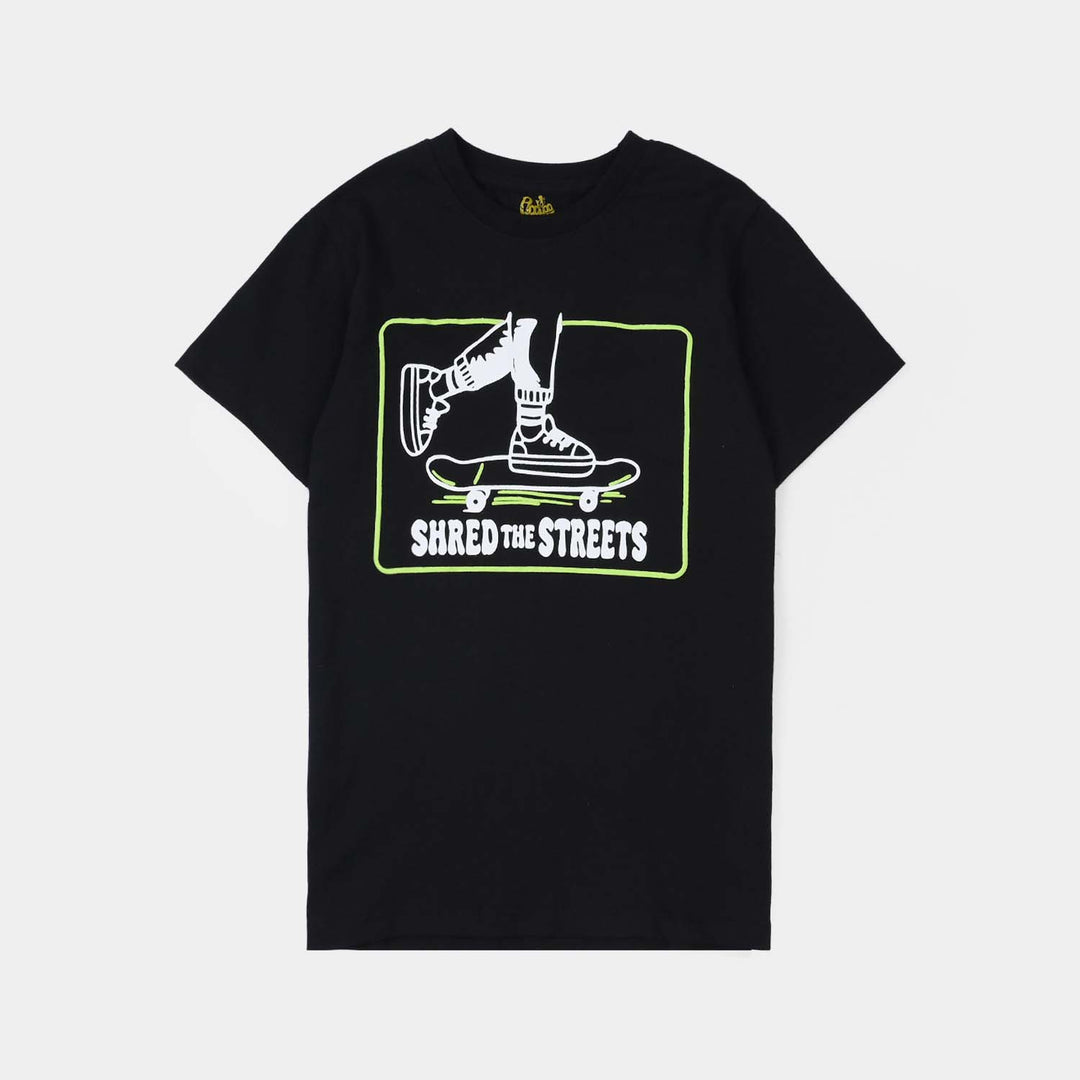 Boys Cotton Jersey T-Shirt (SHRED THE STREETS) - Jet Black