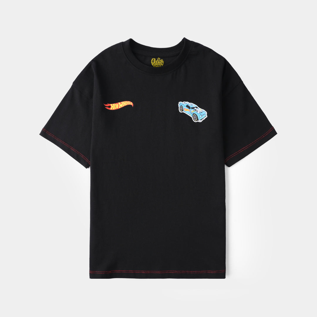 Boys Cotton Jersey T-Shirt (Hot Wheels) - Jet Black