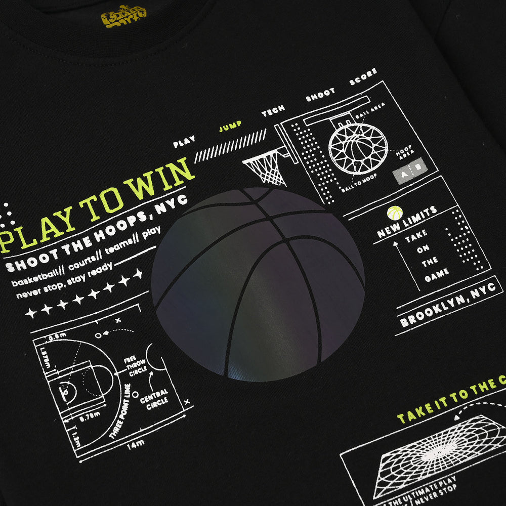 Boys Cotton Jersey T-Shirt (PLAY TO WIN) - Jet Black