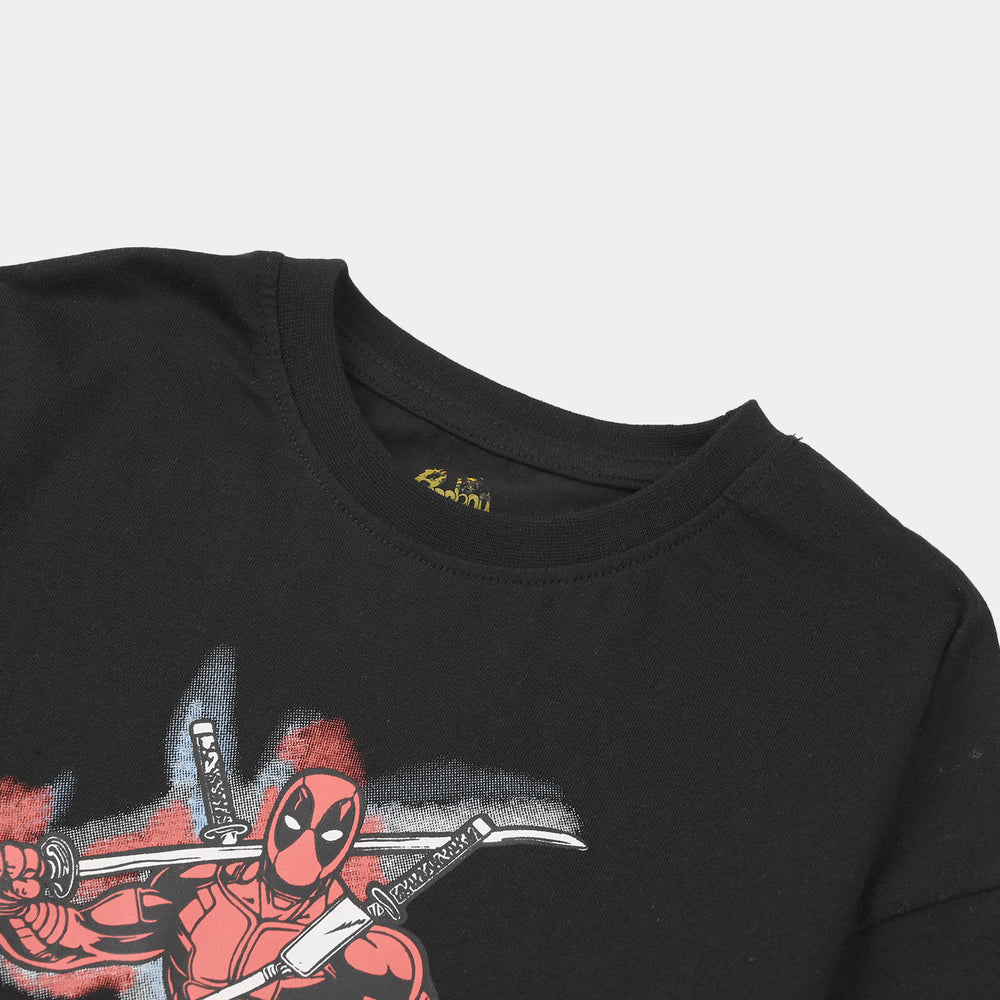 Boys Cotton Jersey T-Shirt (Dead Pool) - Jet Black