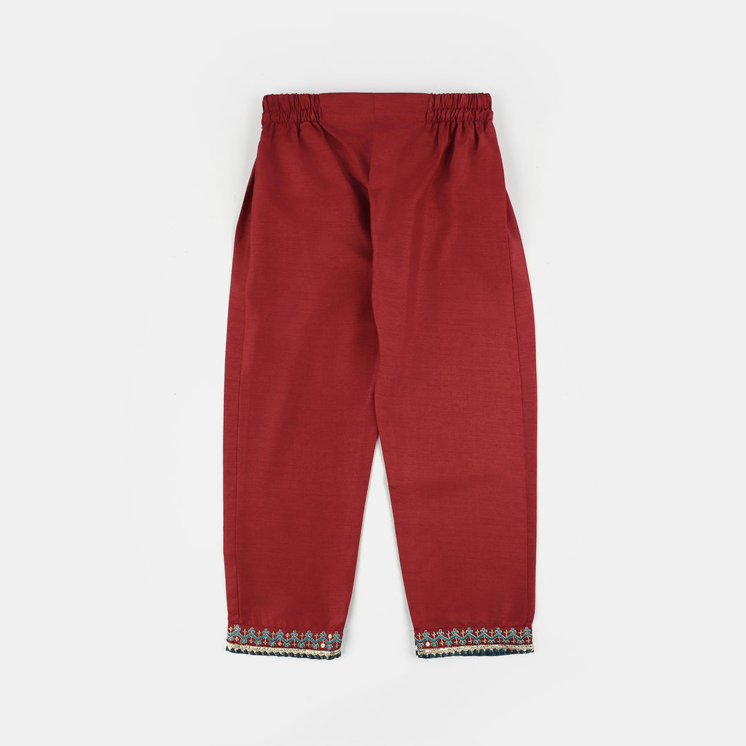 Girls Raw Silk 3Pcs Naqsh-Red
