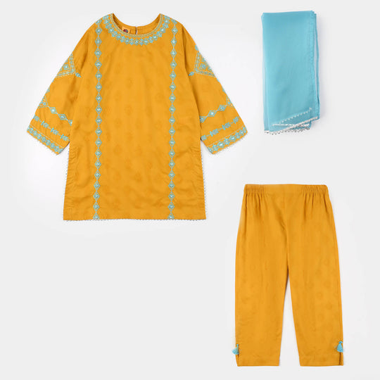 Girls Jacquard 3Pcs (Noor) - Mustard