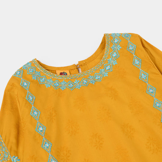 Girls Jacquard 3Pcs (Noor) - Mustard