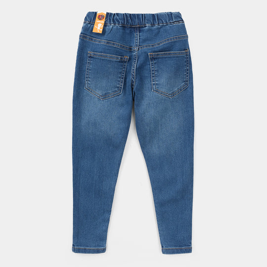 Girls Denim Stretch Jeggings (Flower) - Mid Blue