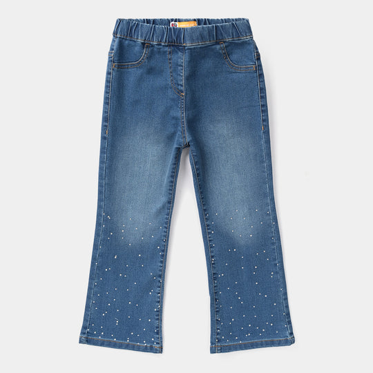 Girls Denim Stretch Jeggings (Studs) - Mid Blue