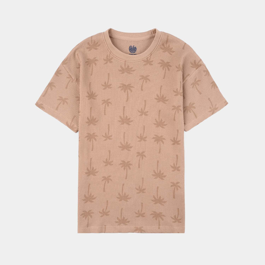 Boys Thermal T-Shirt (Palm Tree) - Beige/Brown