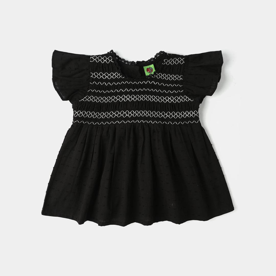 Infant Girls Jacquard Casual Frock Top (Middy) - Black