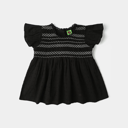 Infant Girls Jacquard Casual Frock Top (Middy) - Black