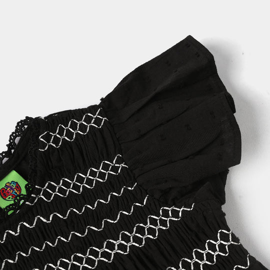 Infant Girls Jacquard Casual Frock Top (Middy) - Black