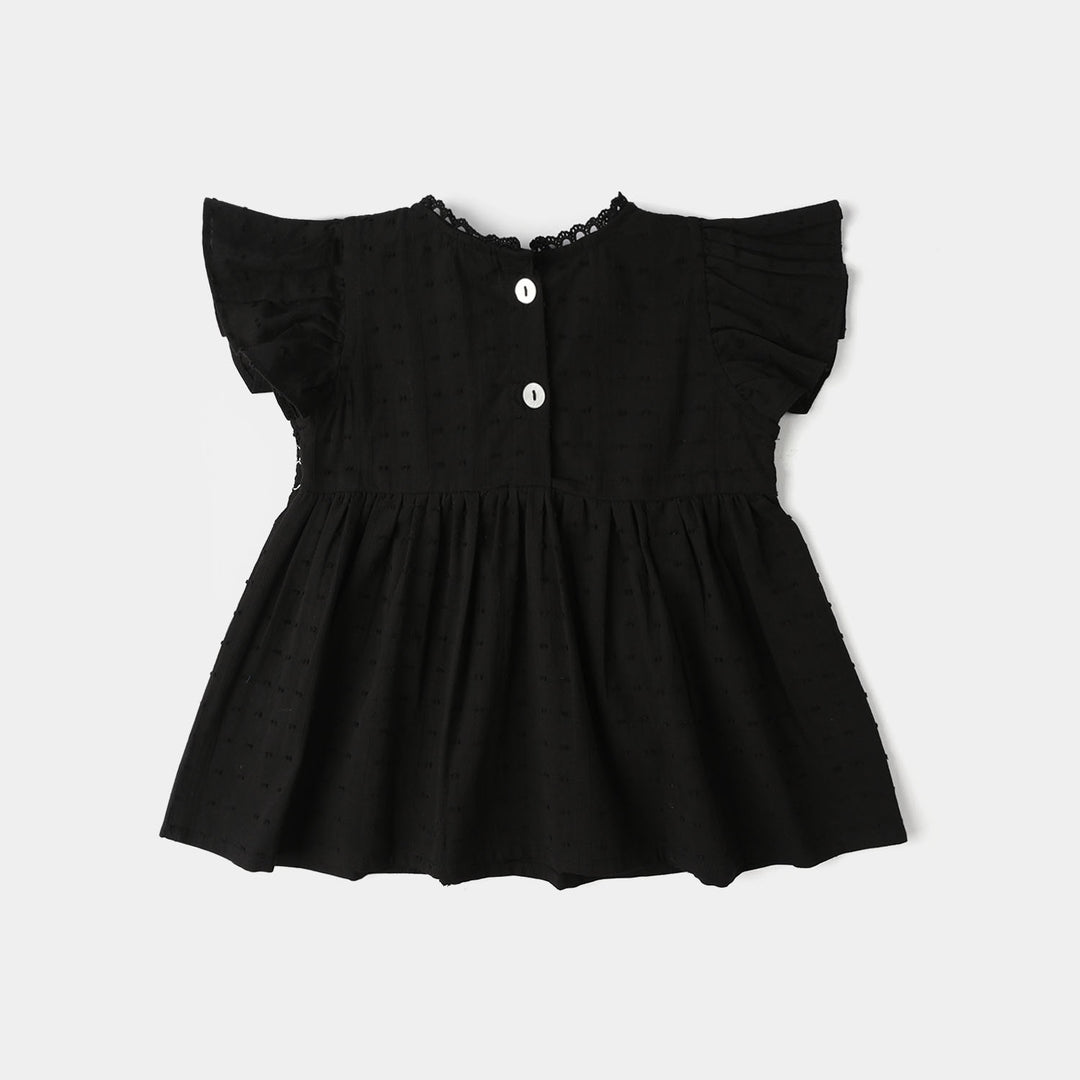 Infant Girls Jacquard Casual Frock Top (Middy) - Black