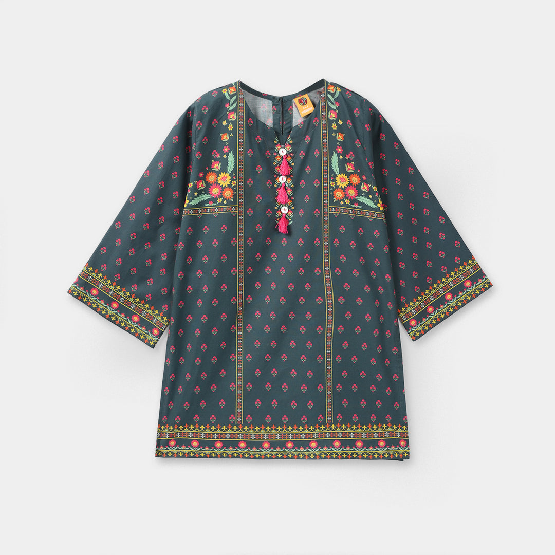 Girls Cotton Printed Kurti Eira - Teal Blue