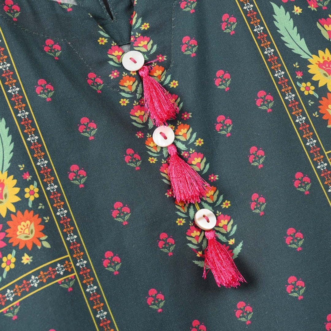 Girls Cotton Printed Kurti Eira - Teal Blue