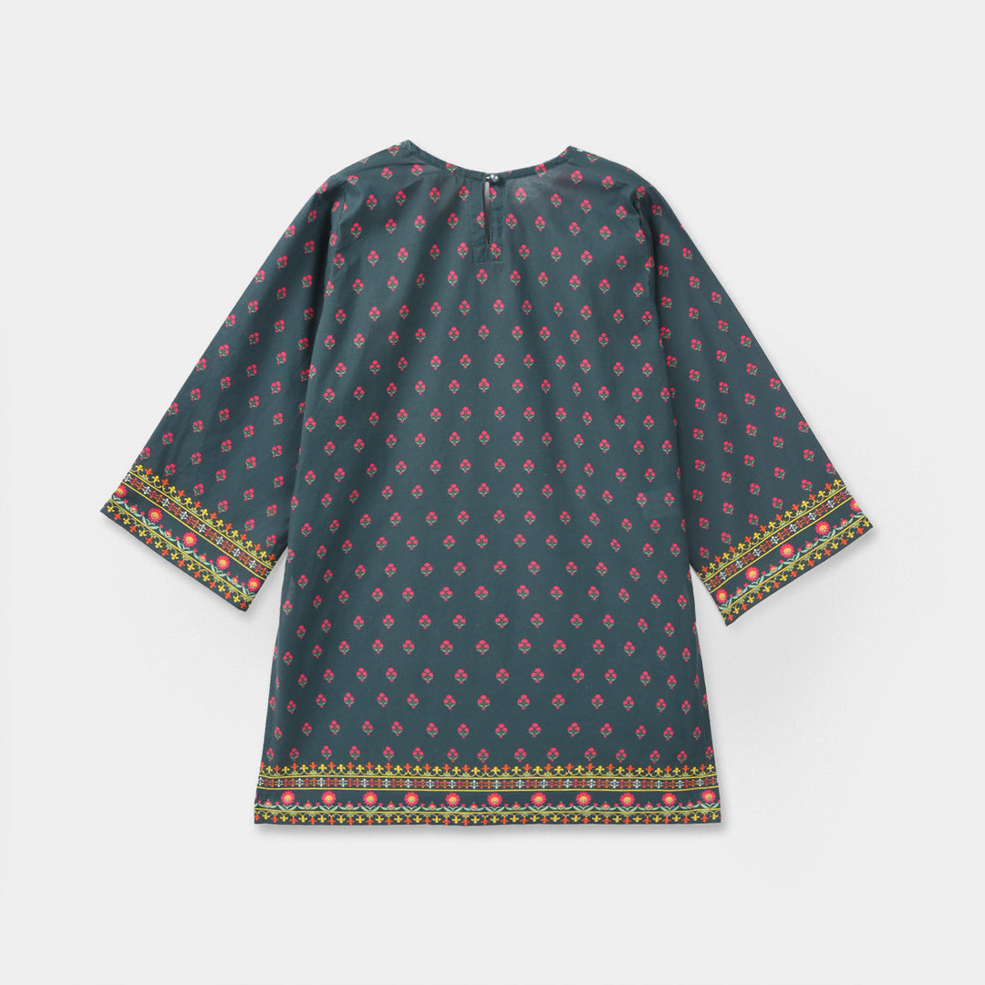 Girls Cotton Printed Kurti Eira - Teal Blue