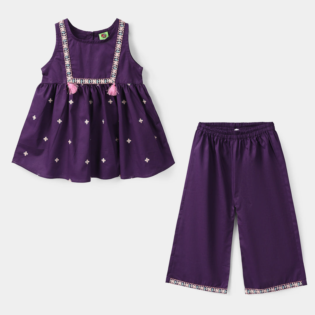 Infant Girls Cotton Embroidered 2-Piece Set (Zewar) - Purple