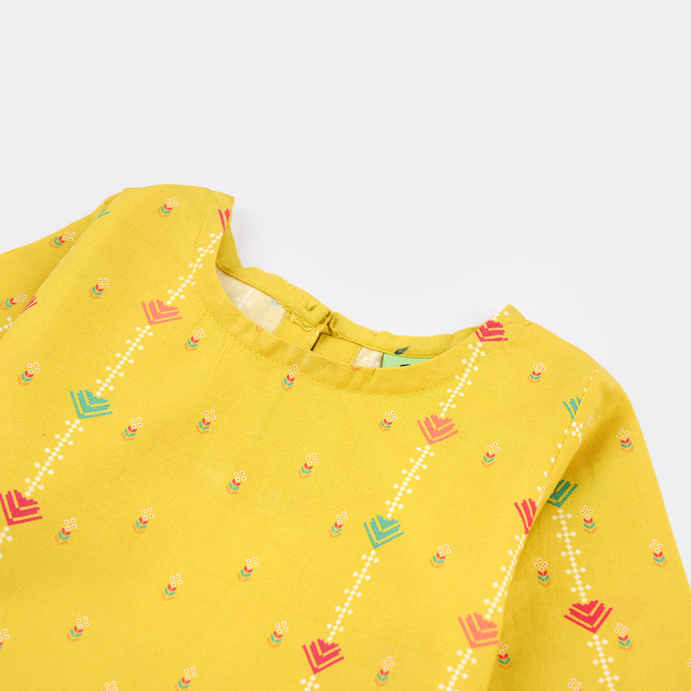 Infant Girls Cotton Printed Kurti - Yellow