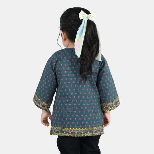 Infant Girls Cotton Printed Kurti Eira - Teal Blue
