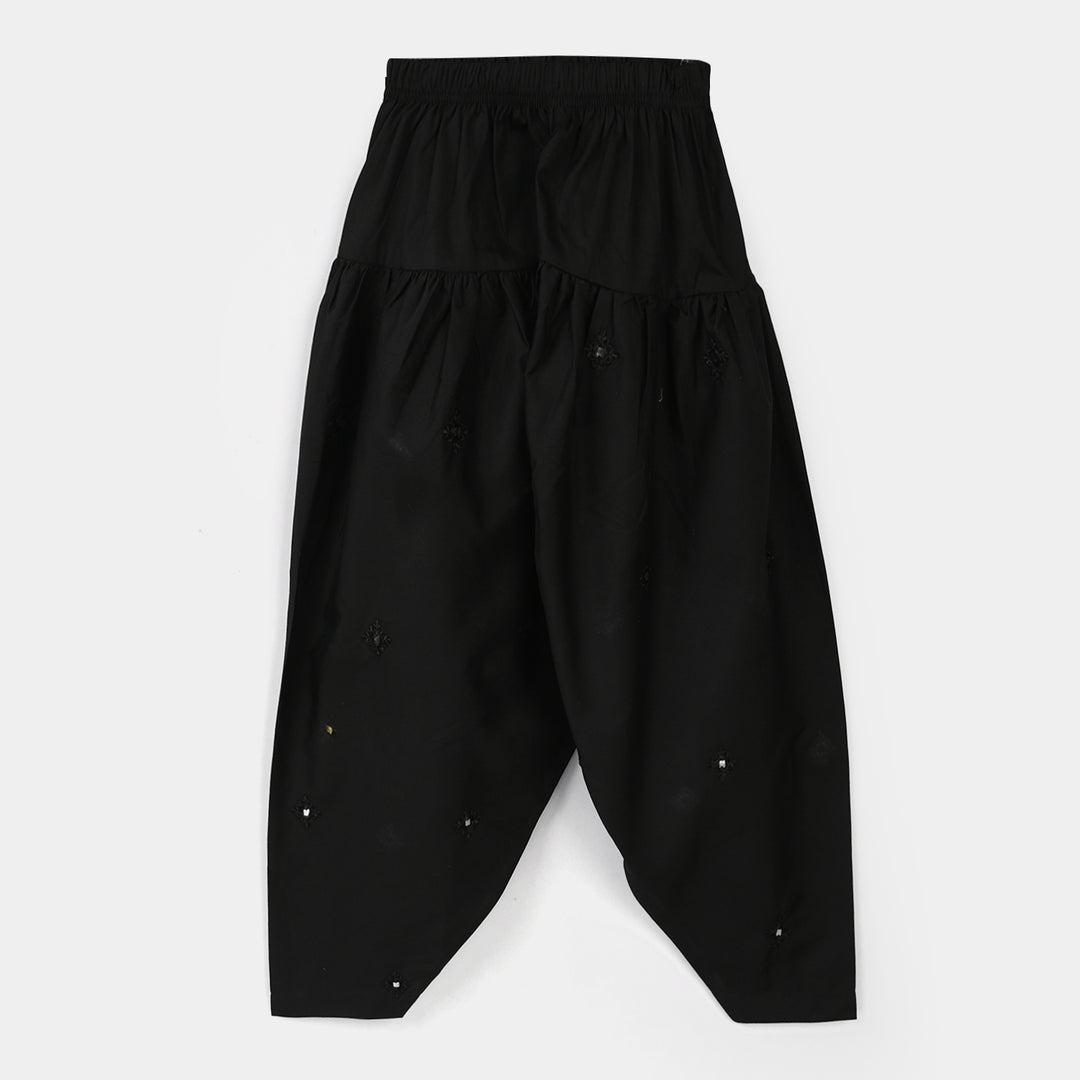 Girls Cotton Embroidered Shalwar (Booti) – Black