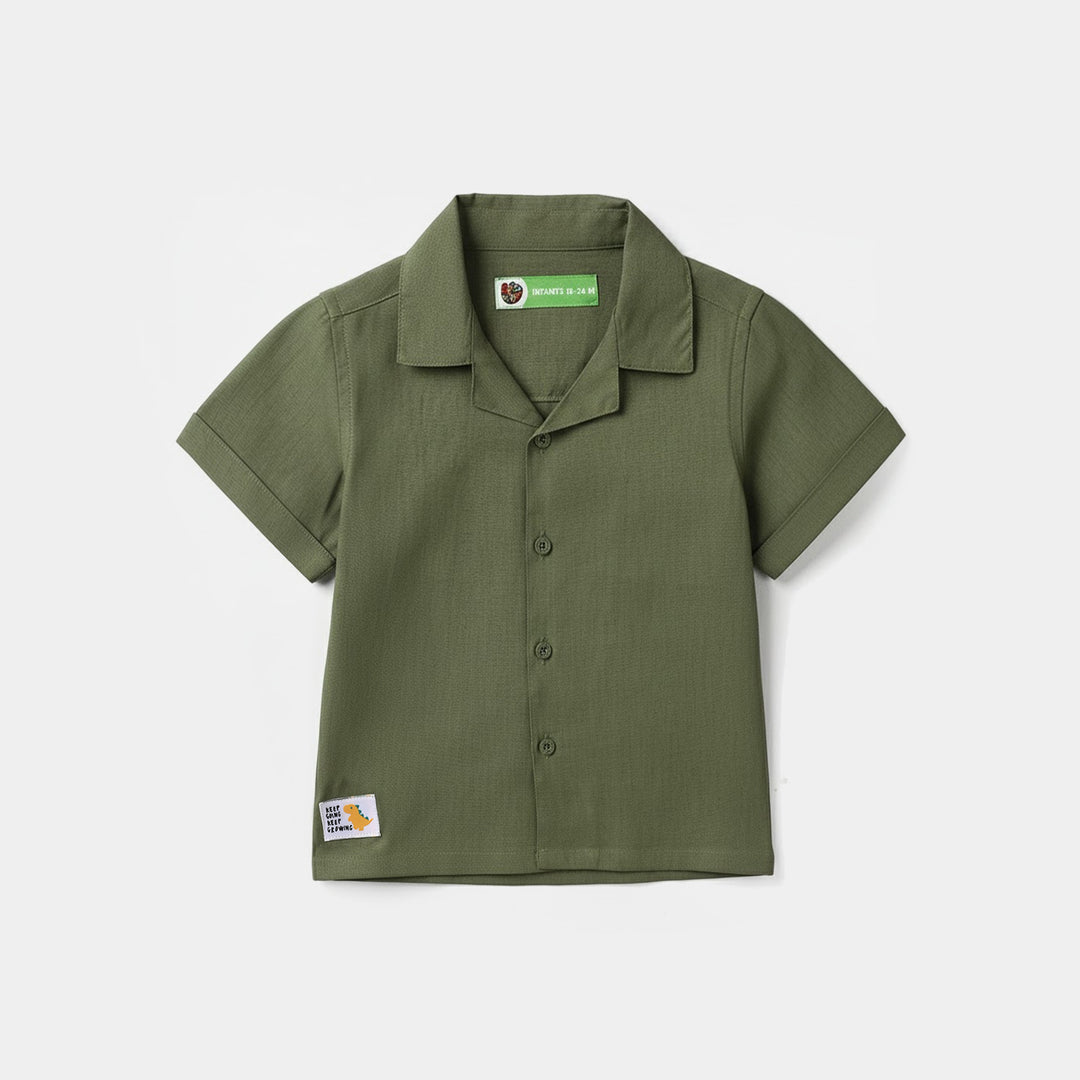Infant Boys Yarn Dyed Shirt (Keep Going) - Green