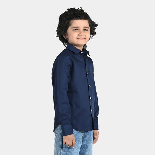Boys Yarn Dyed Formal Shirt - Navy