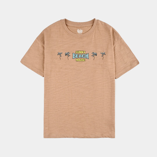Boys Slub Jersey T-Shirt (Sunny Beach) - Brown