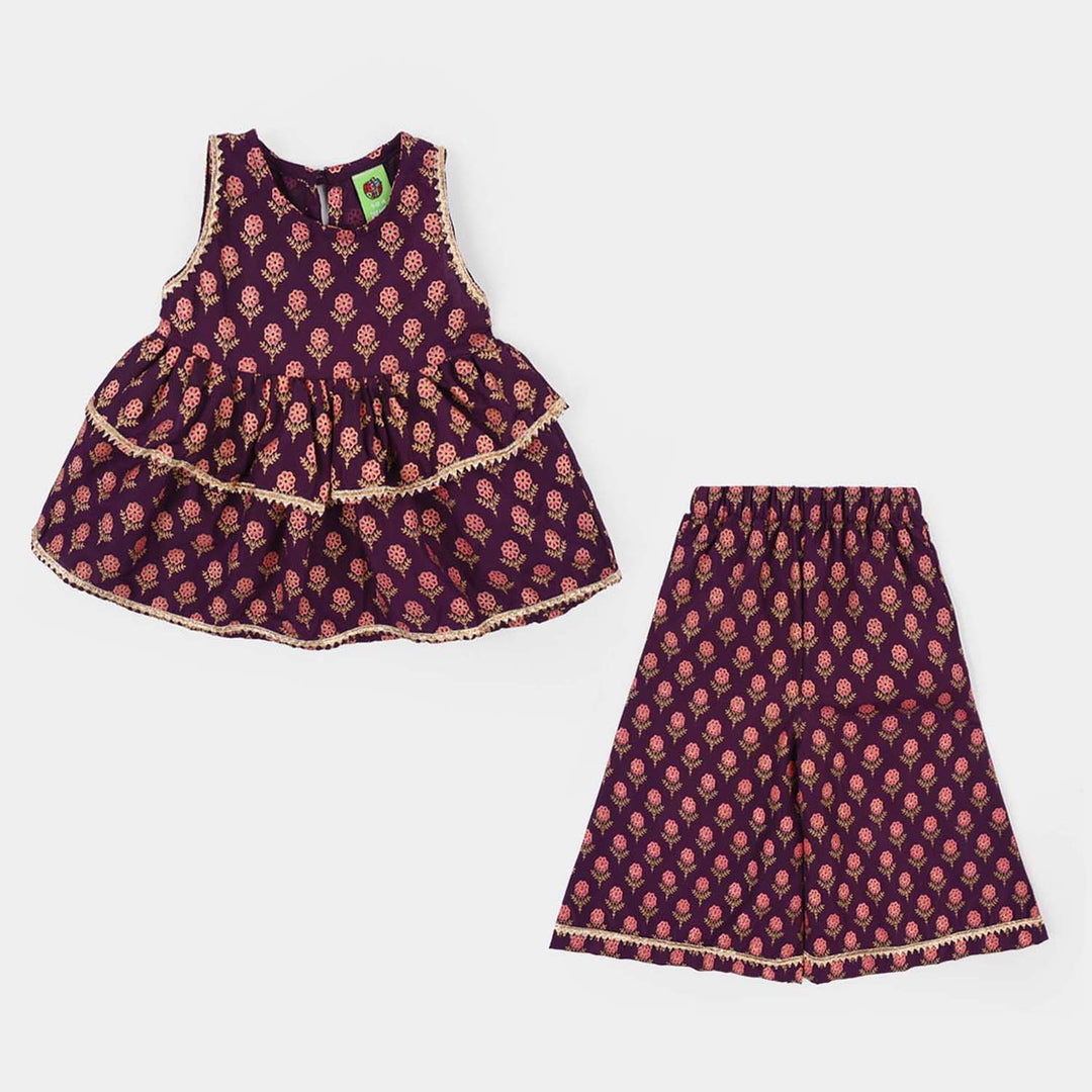 Infant Girls Poly Cambric 2Pcs Suit (Bebo) - Purple