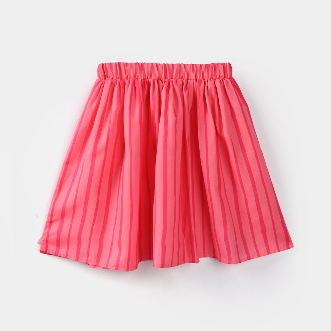 Girls poly cambric Short Skirt Stripes - Pink