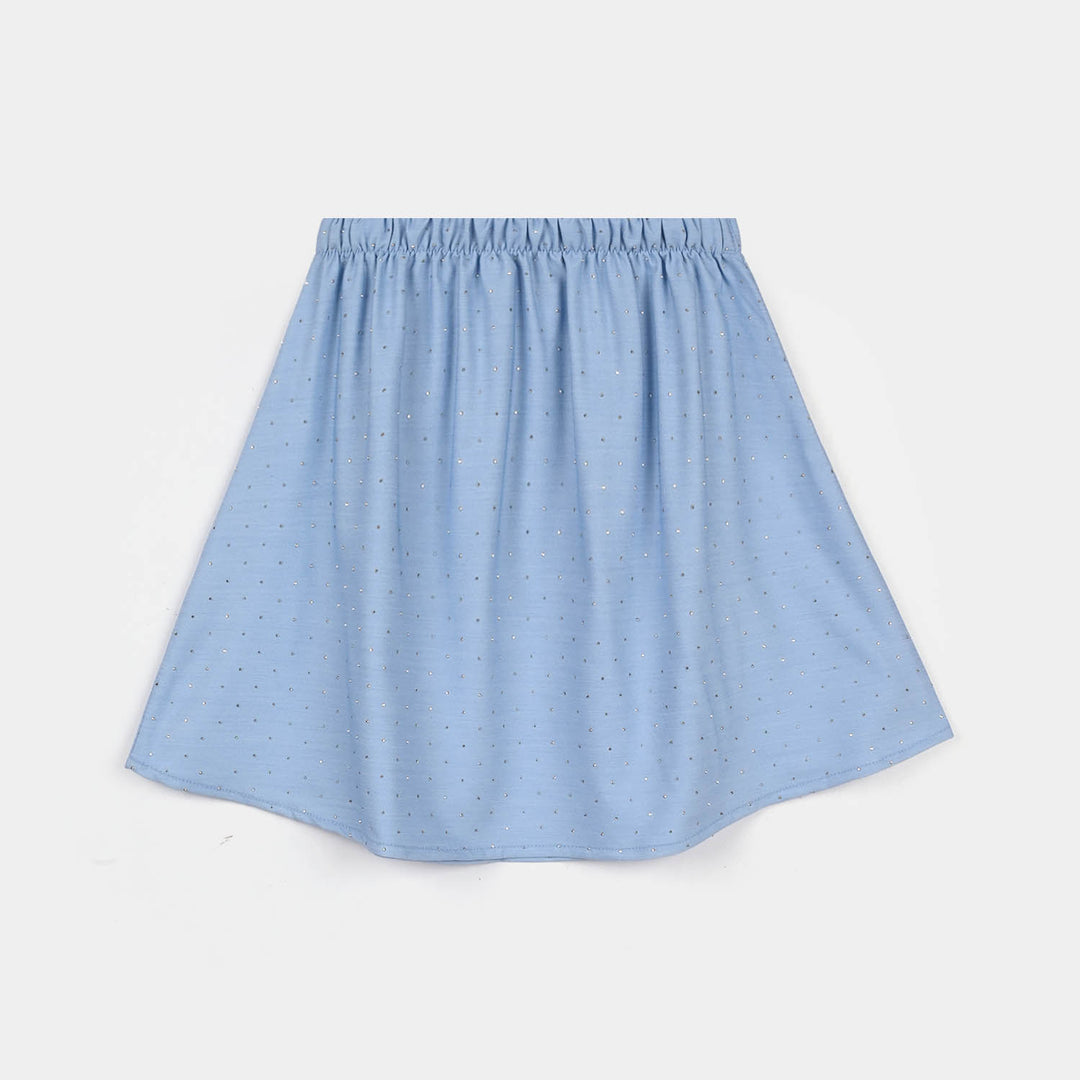 Girls Poly Cambric Shorts Skirt (Stud) - Sky Blue
