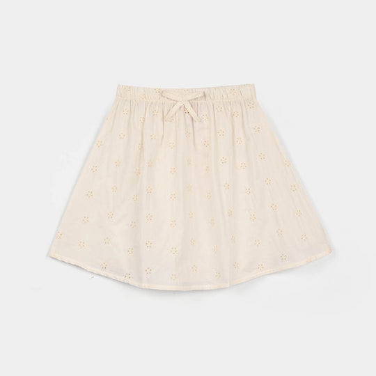 Girls Cotton Short Skirt (Rose) - OFF White