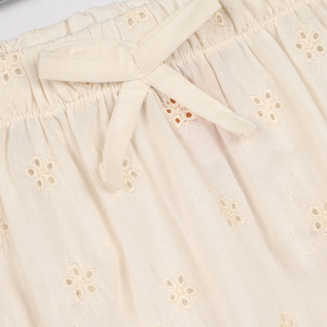 Girls Cotton Short Skirt (Rose) - OFF White