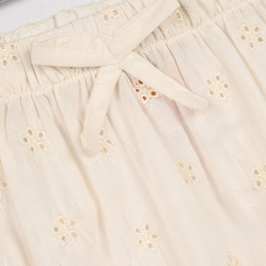 Girls Cotton Short Skirt (Rose) - OFF White