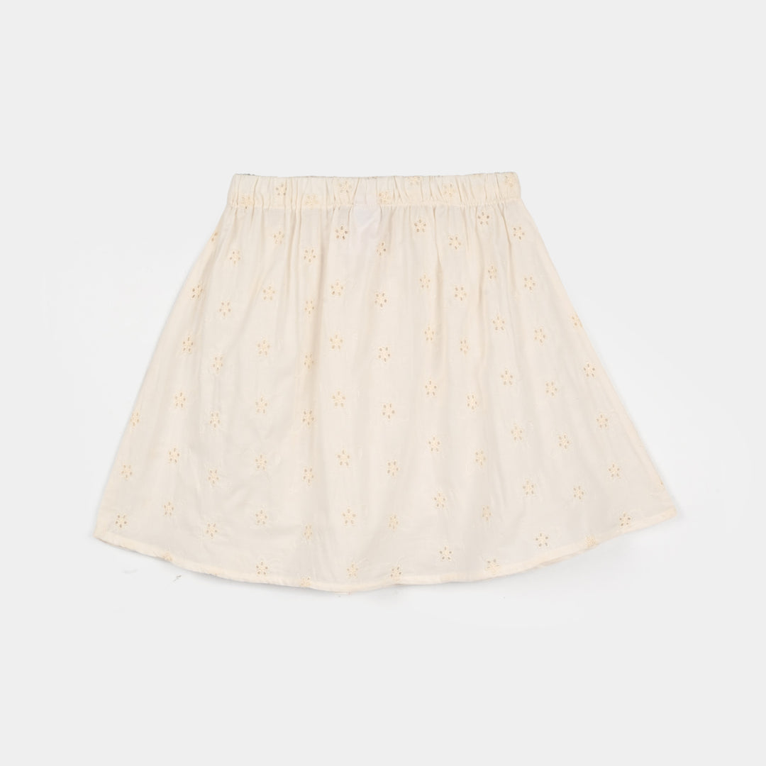 Girls Cotton Short Skirt (Rose) - OFF White