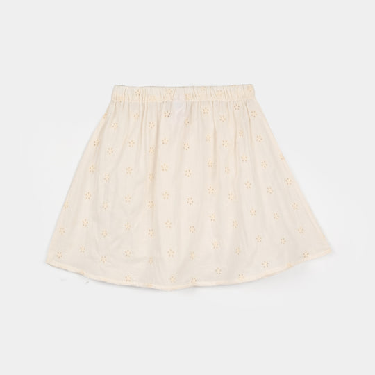 Girls Cotton Short Skirt (Rose) - OFF White