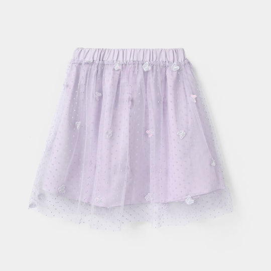 Girls Net Short Skirt Dotted Fly - Purple