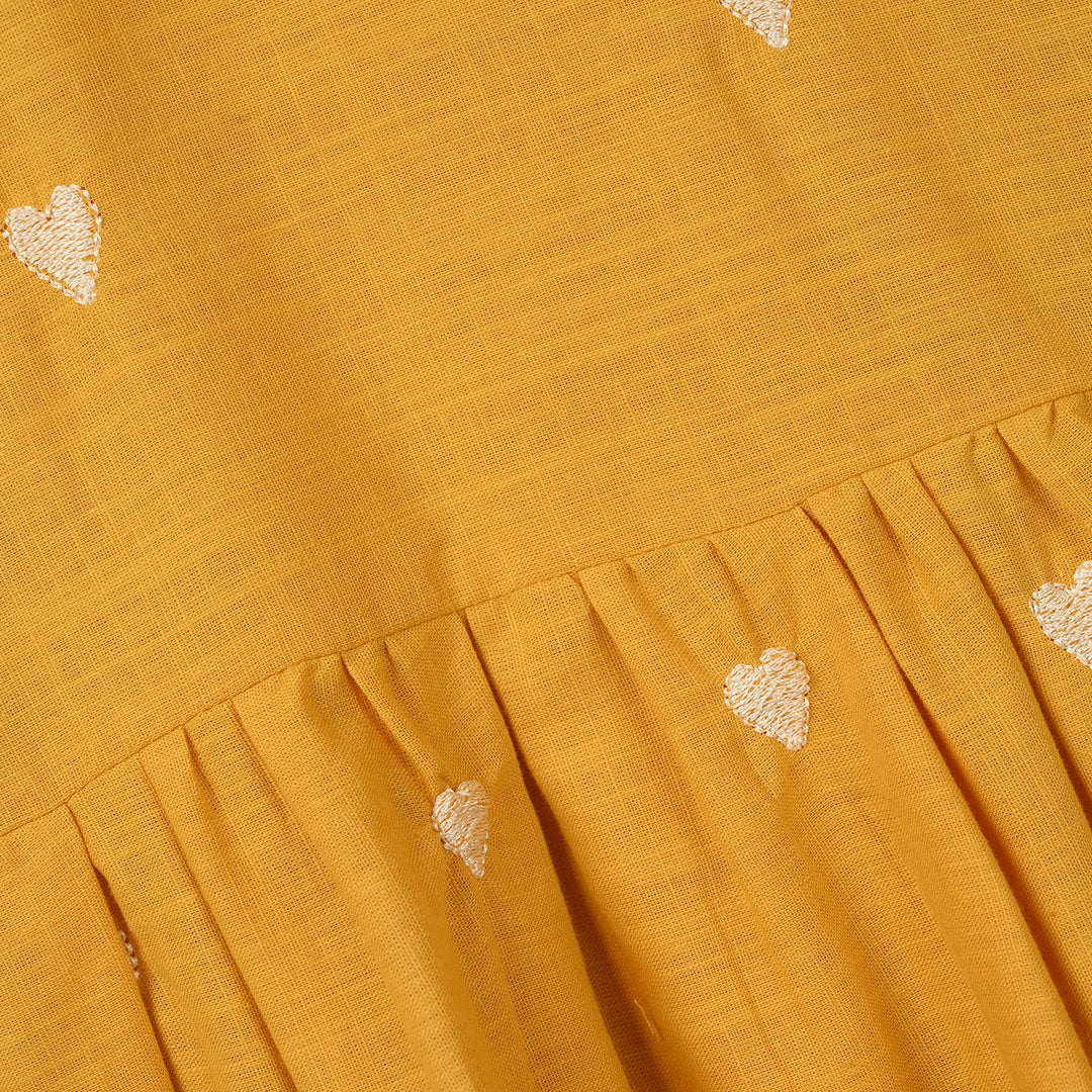 Teens Girls Cotton Slub Embroidered Co-Ord Set - Mustard