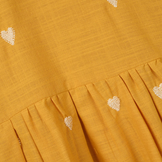 Teens Girls Cotton Slub Embroidered Co-Ord Set - Mustard