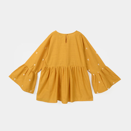 Teens Girls Cotton Slub Embroidered Co-Ord Set - Mustard