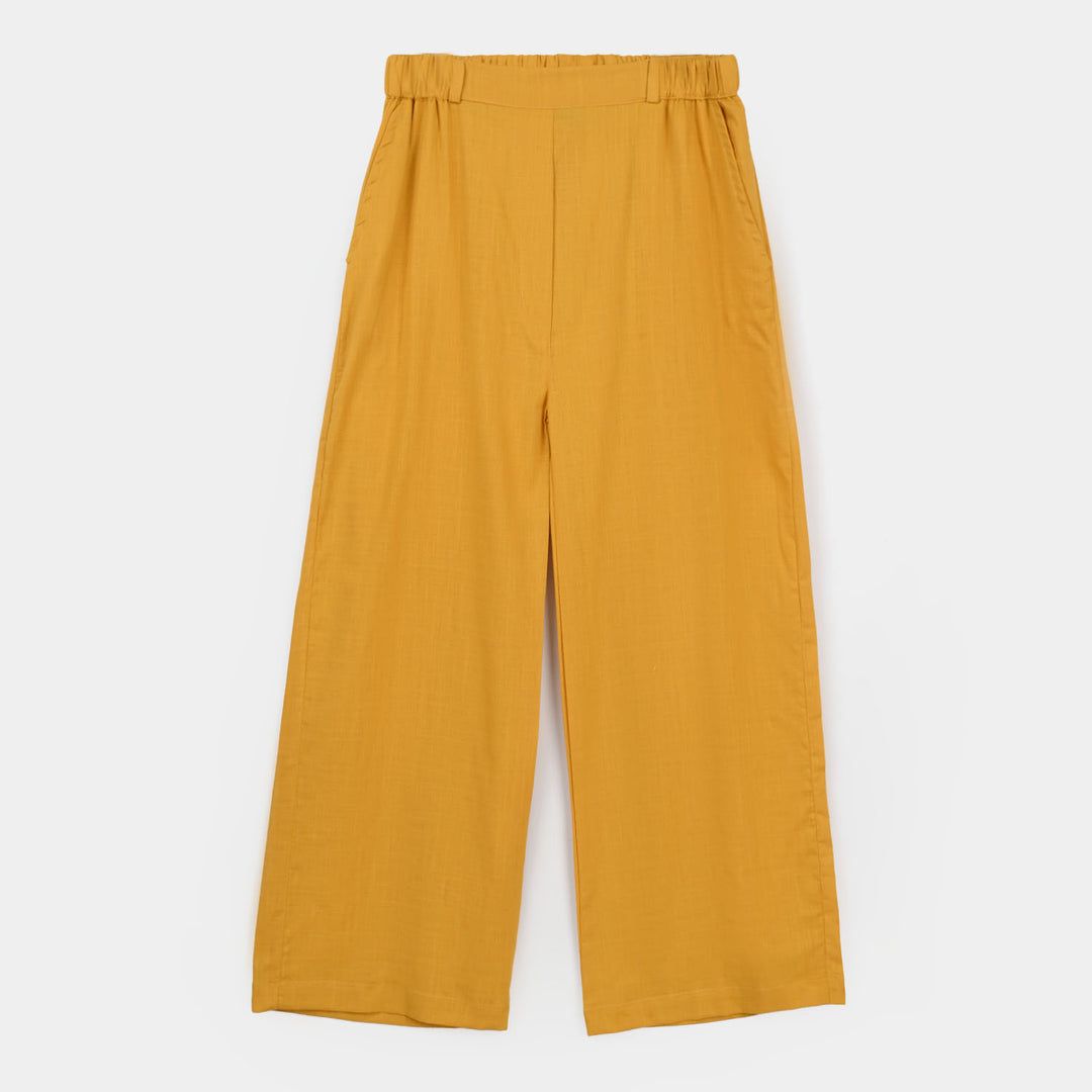 Teens Girls Cotton Slub Embroidered Co-Ord Set - Mustard