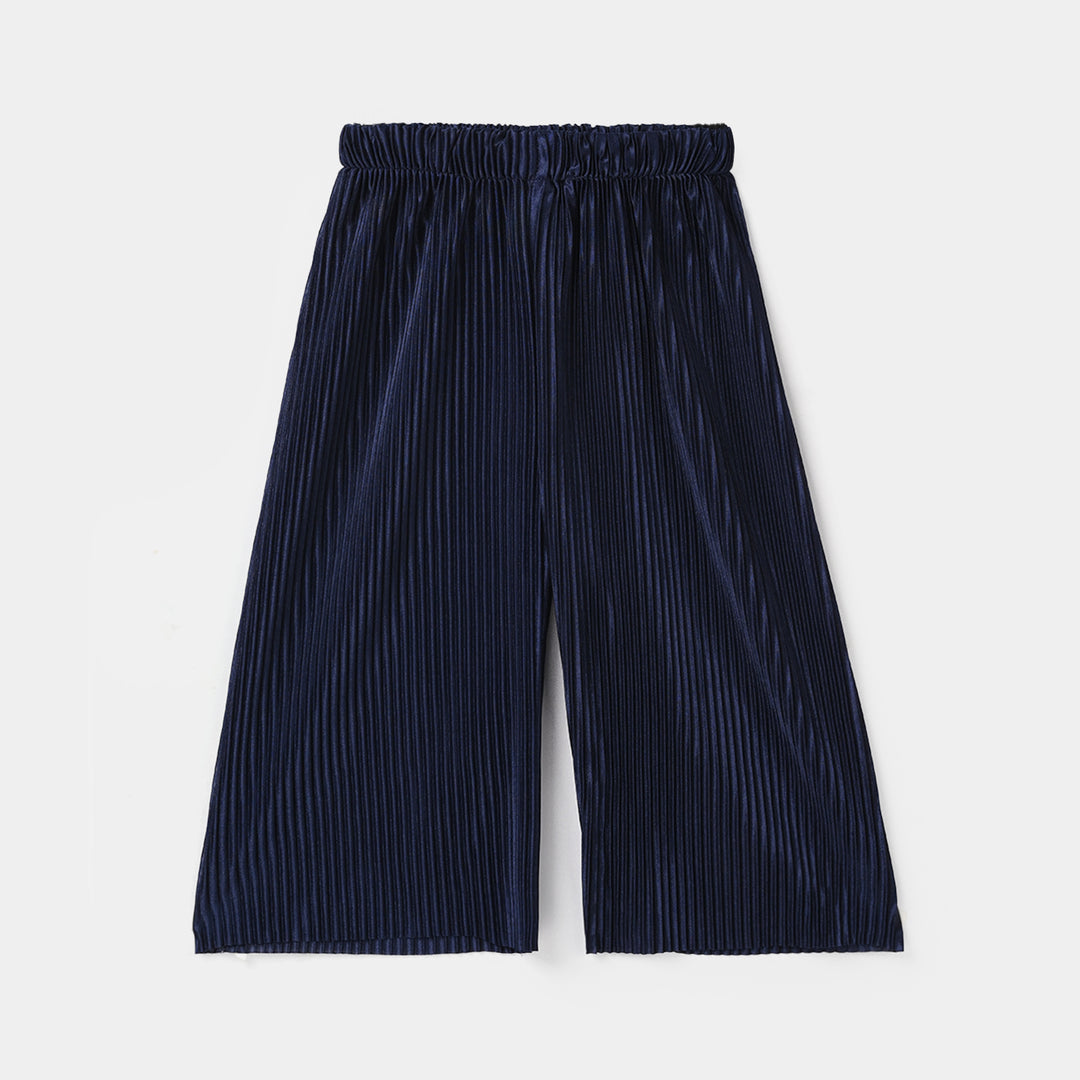 Infant Girls poly cambric Pleated Pants-Navy Blue