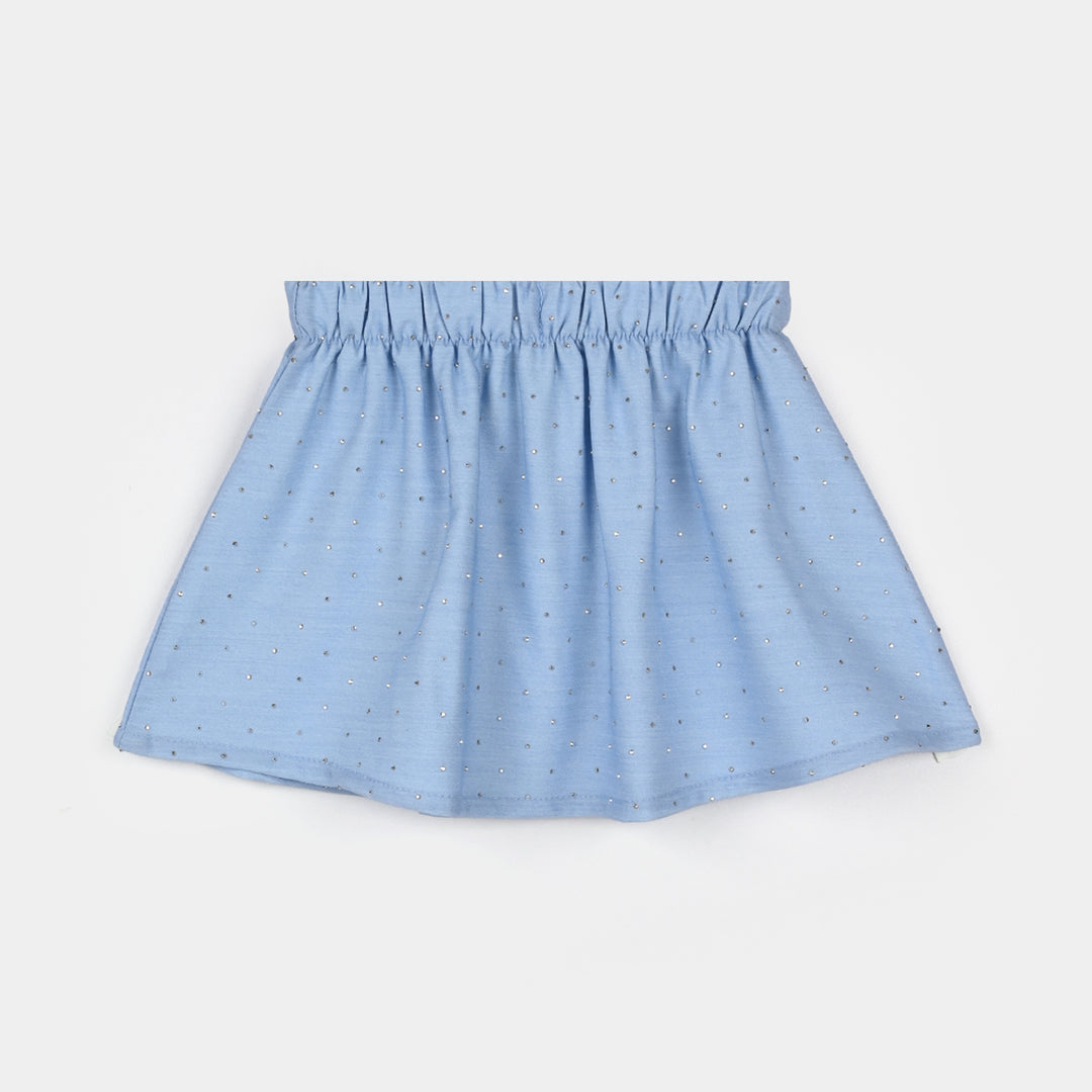 Infant Girls Poly Cambric Short Skirt (Stud) - Sky Blue