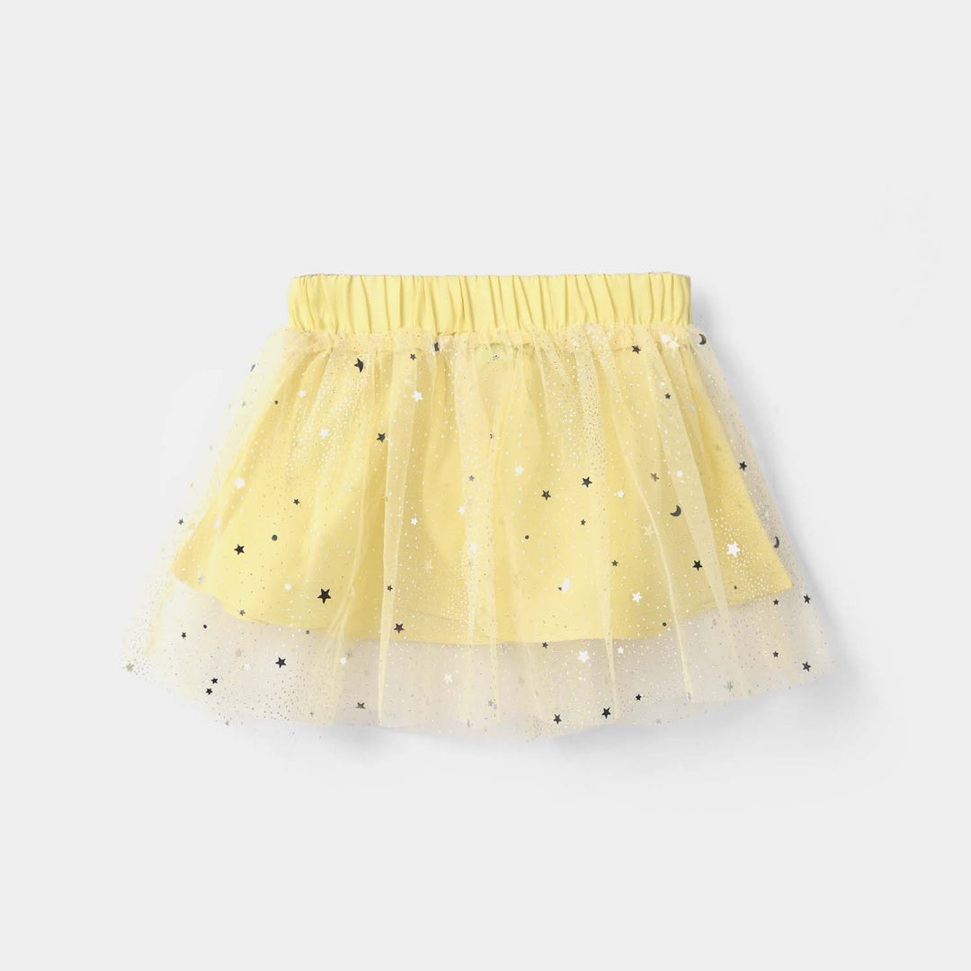 Infant Girls Net Short Skirt Shinny Star - Light Yellow