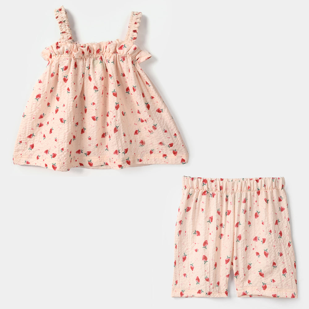 Infant Girls Poly Crinkle 2Pc Suit - Pink