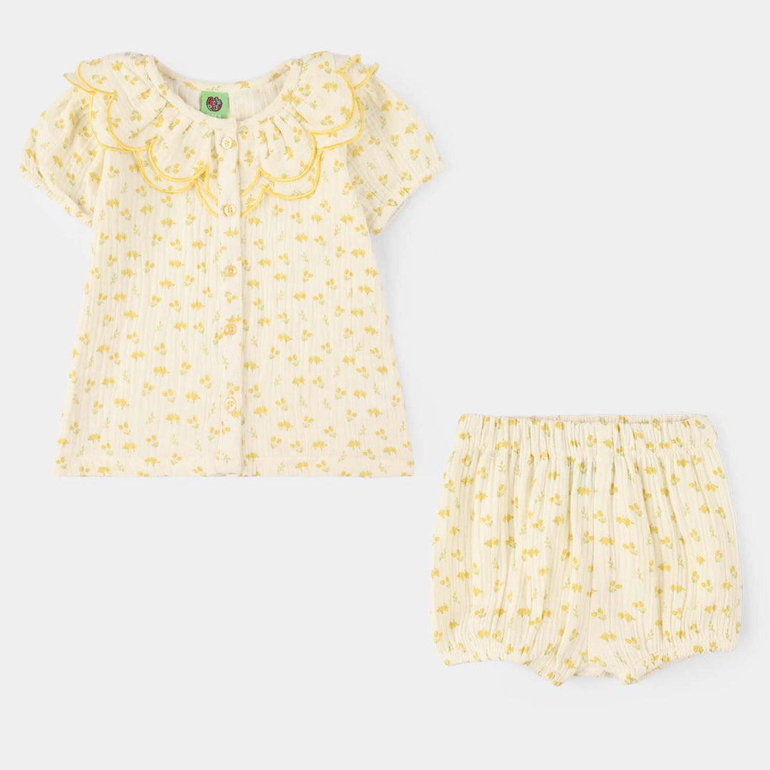 Infant Girls Gauze 2-Piece Suit (Sunflower) - Off White